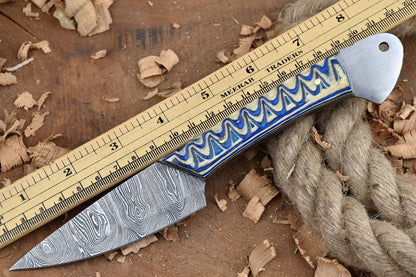 Custom Handmade Forged Damascus Steel Kitchen Chef Knife – 9" Blade with White & Blue Handle