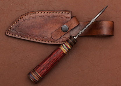 Custom Damascus Skinner Hunting Knife with Pakka Wood Handle | Handmade Fixed Blade