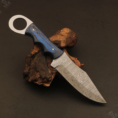 Heritage Forge Ladder Damascus Steel Hunting Knife with Camel Bone and Wood Handle