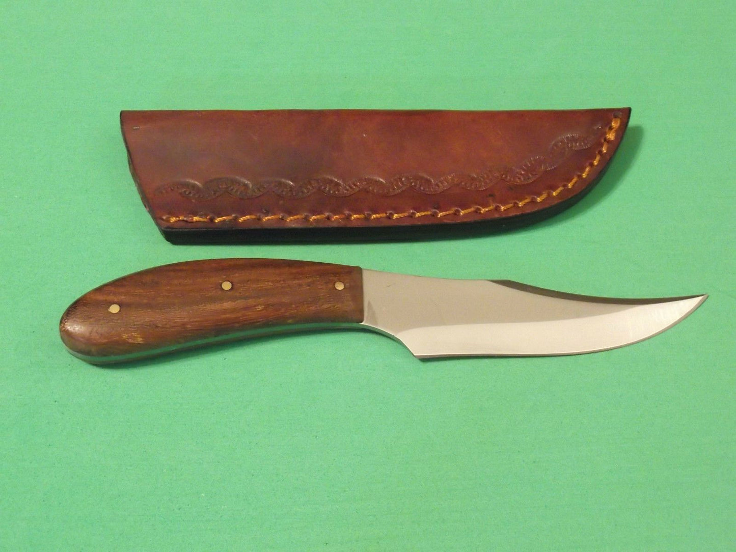 Skinner Knife – 6.875" Stainless Steel Blade with Brown Wood Handle & Leather Sheath
