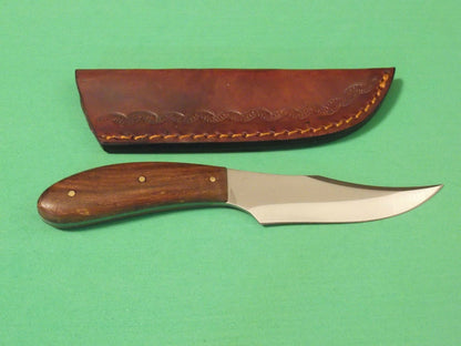 Skinner Knife – 6.875" Stainless Steel Blade with Brown Wood Handle & Leather Sheath