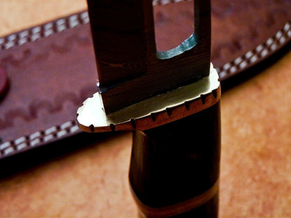 Heritage Forge 12 Inch Handmade Damascus Hunting Knife with Hardwood Handle and Brass Bolster