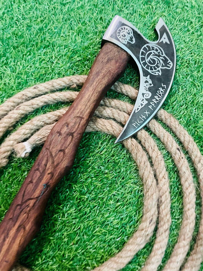Handmade Forged Carbon Steel Viking Bearded Camping Hatchet Tomahawk Axe