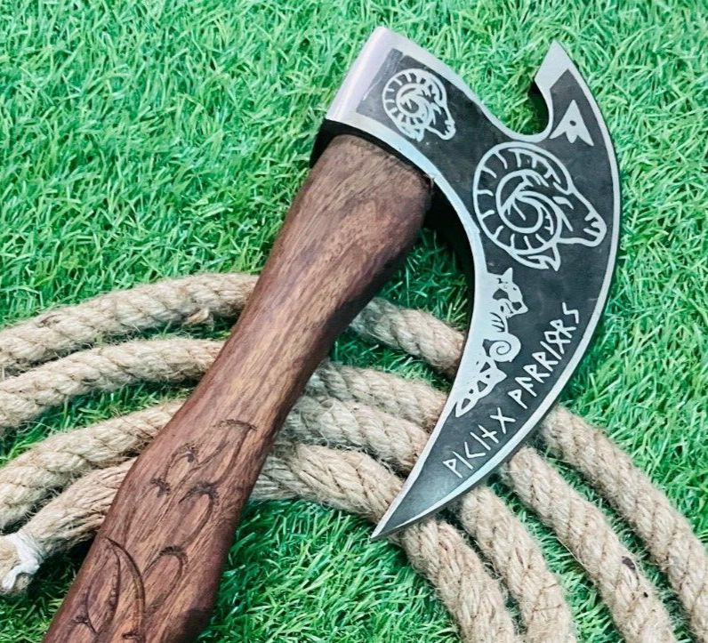 Handmade Forged Carbon Steel Viking Bearded Camping Hatchet Tomahawk Axe