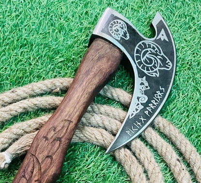 Handmade Forged Carbon Steel Viking Bearded Camping Hatchet Tomahawk Axe