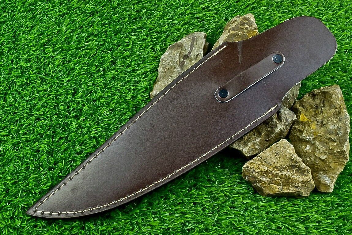 Heritage Forge 12.5 Inch Damascus Steel Hunting Bowie Knife with Camel Bone and Wood Handle
