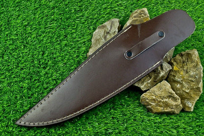 Heritage Forge 12.5 Inch Damascus Steel Hunting Bowie Knife with Camel Bone and Wood Handle