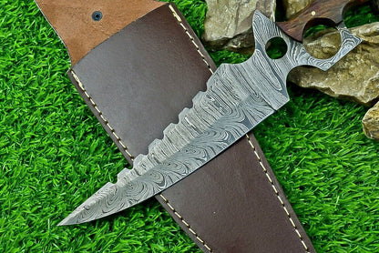 Heritage Forge 12.5 Inch Damascus Steel Hunting Bowie Knife with Camel Bone and Wood Handle