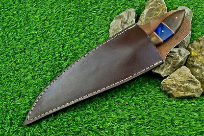 Heritage Forge 12.5 Inch Damascus Steel Hunting Bowie Knife with Camel Bone and Wood Handle
