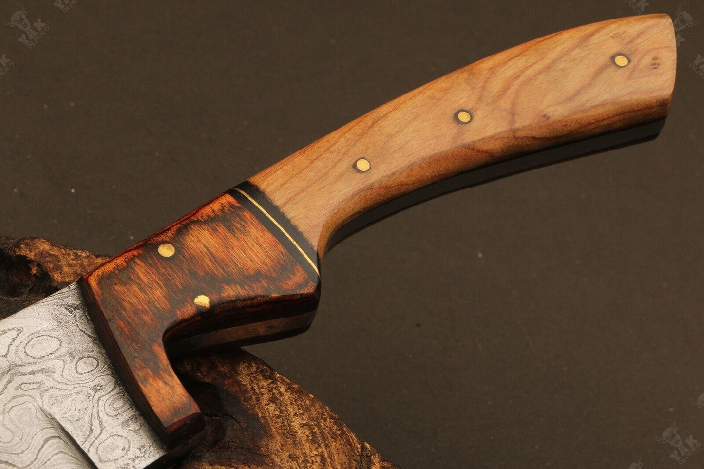 12" Custom Hand Forged Raindrop Damascus Steel Santoku Chef Knife – Camel Bone & Wood Handle