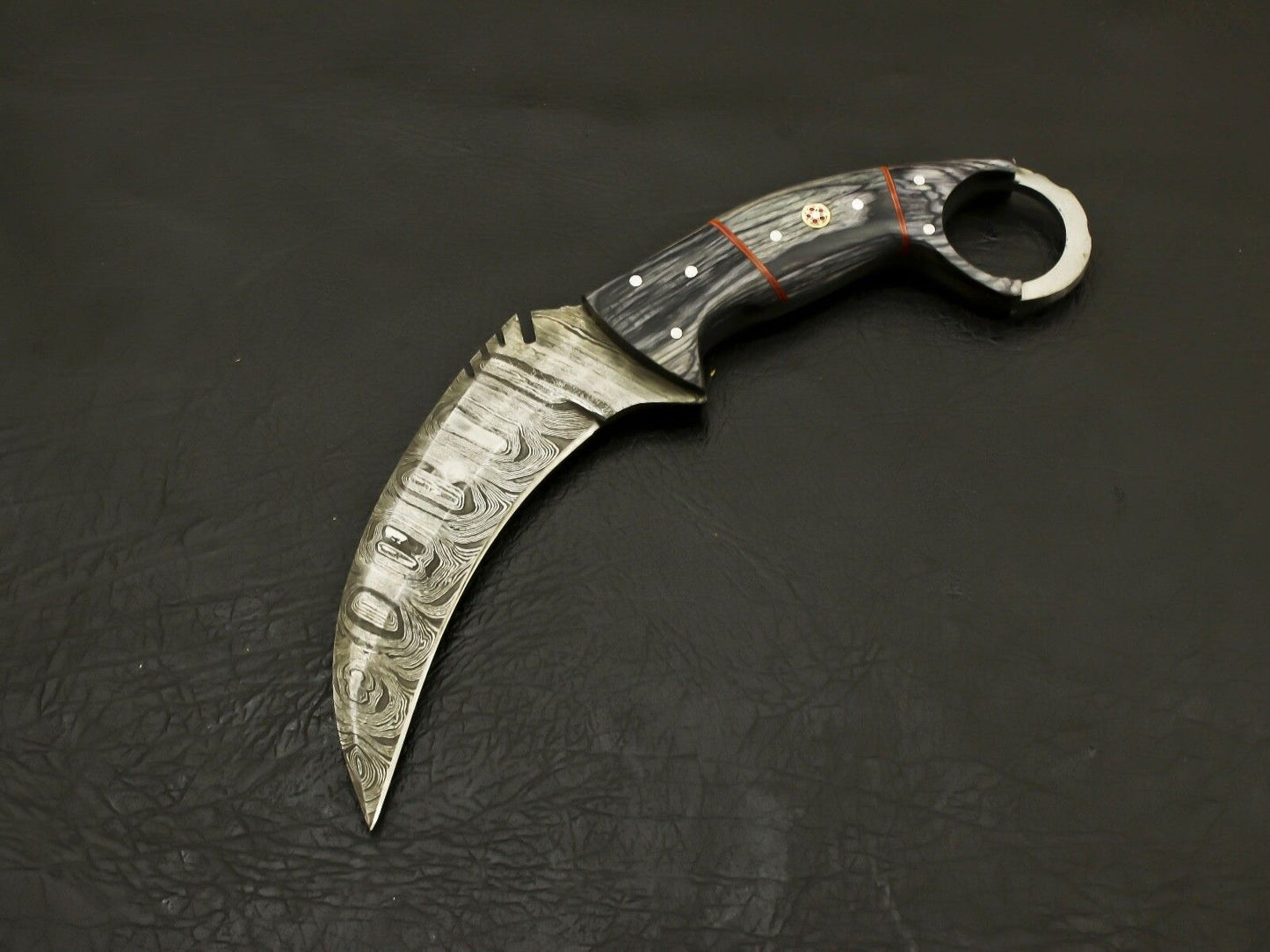 8.5" Handmade Damascus Karambit Knife Damascus Steel Knife with Pakkawood Handle