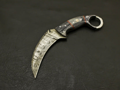 8.5" Handmade Damascus Karambit Knife Damascus Steel Knife with Pakkawood Handle