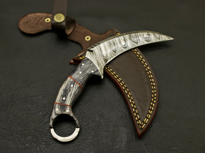 8.5" Handmade Damascus Karambit Knife Damascus Steel Knife with Pakkawood Handle