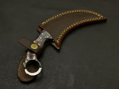 8.5" Handmade Damascus Karambit Knife Damascus Steel Knife with Pakkawood Handle