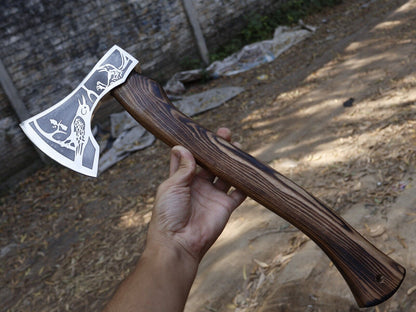Handmade 18 Inch Viking Tomahawk Axe with Forged Carbon Steel Blade and Ash Wood Handle