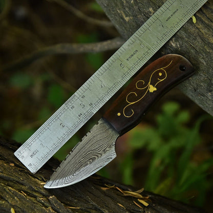 7" Fire Damascus Fixed Blade Knife Forged Steel Compact EDC w/Sheath