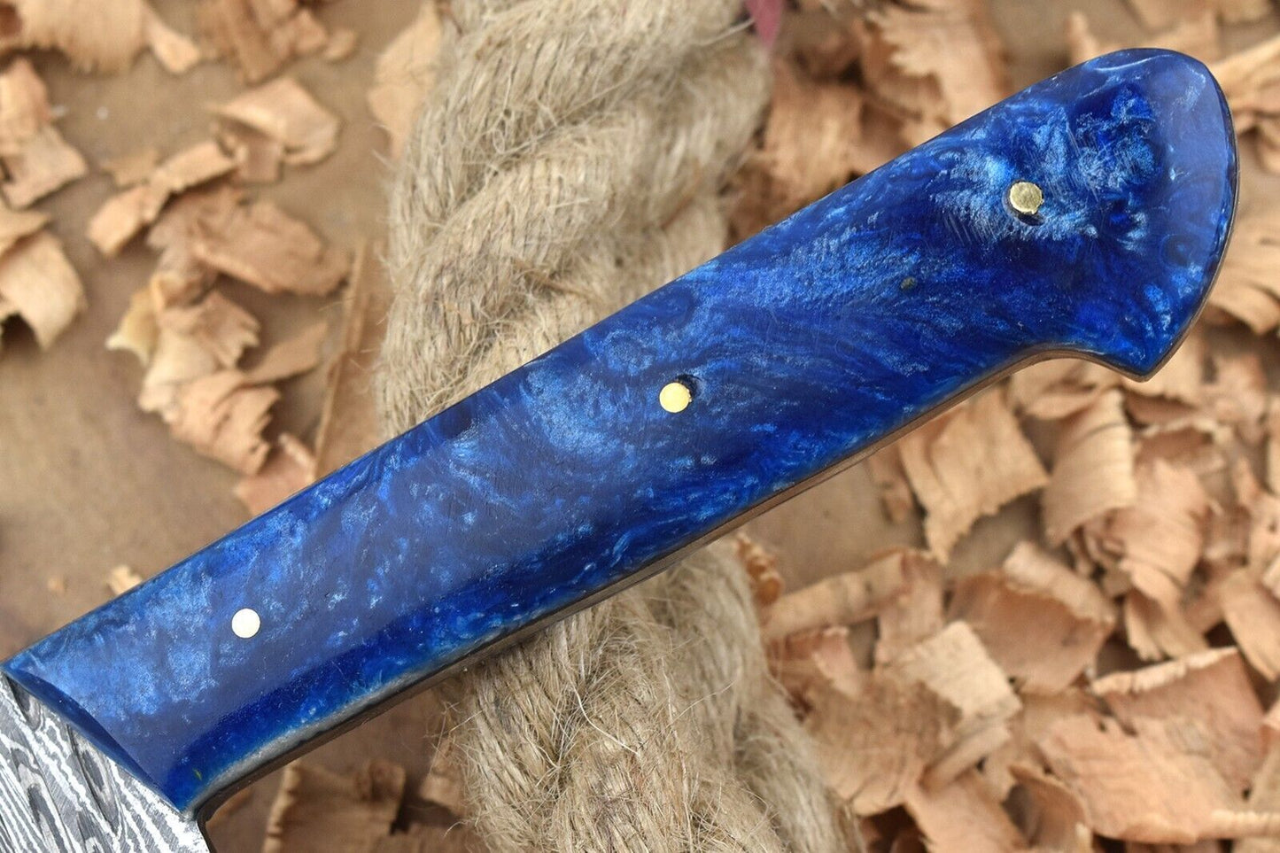 Custom Handmade Forged Damascus Steel Kitchen Chef Knife – Blue Resin Handle