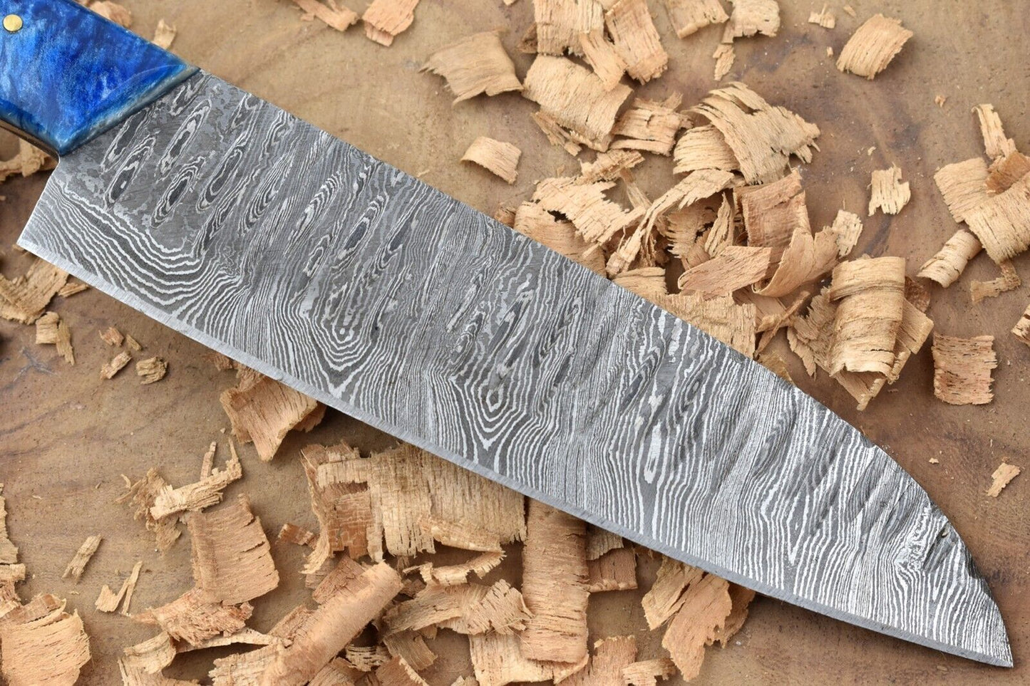 Custom Handmade Forged Damascus Steel Kitchen Chef Knife – Blue Resin Handle