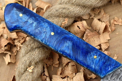 Custom Handmade Forged Damascus Steel Kitchen Chef Knife – Blue Resin Handle