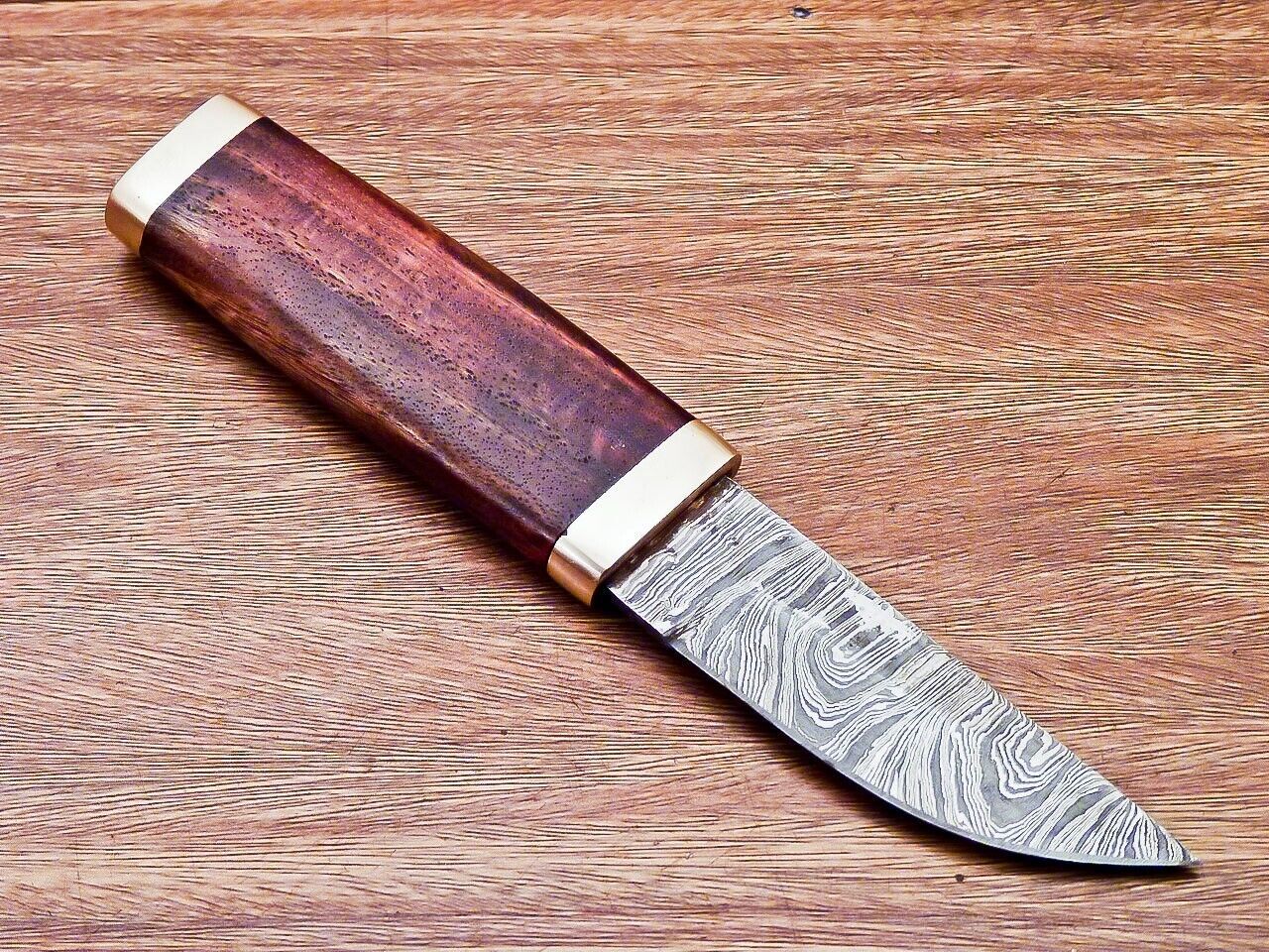 7.5” Compact Damascus Bowie Knife | Natural Wood Handle