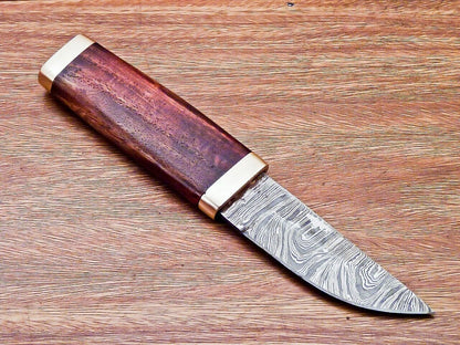 7.5” Compact Damascus Bowie Knife | Natural Wood Handle