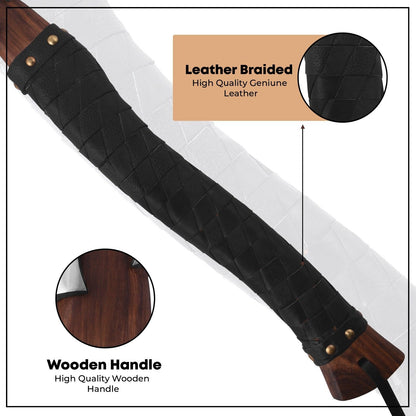Viking Axe Hand Forged Carbon Steel Bearded Battle Axe with Rosewood Handle and Leather Sheath