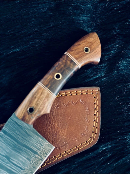 Heritage Forge 11 Inch Handmade Damascus Cleaver Knife with Camel Bone and Wood Handle