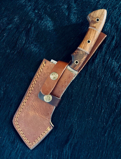 Heritage Forge 11 Inch Handmade Damascus Cleaver Knife with Camel Bone and Wood Handle