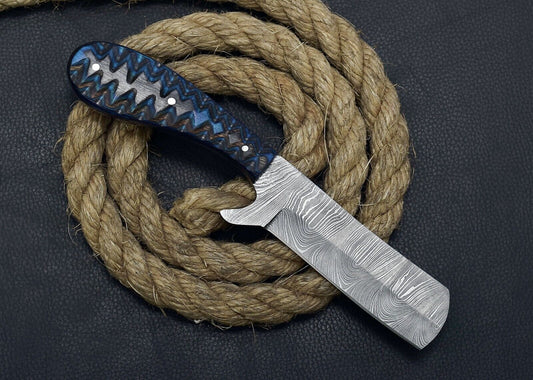 Damascus Steel Bull Cutter Knife Custom Cowboy Bull Cutter Knife with Dollar Sheet Handle