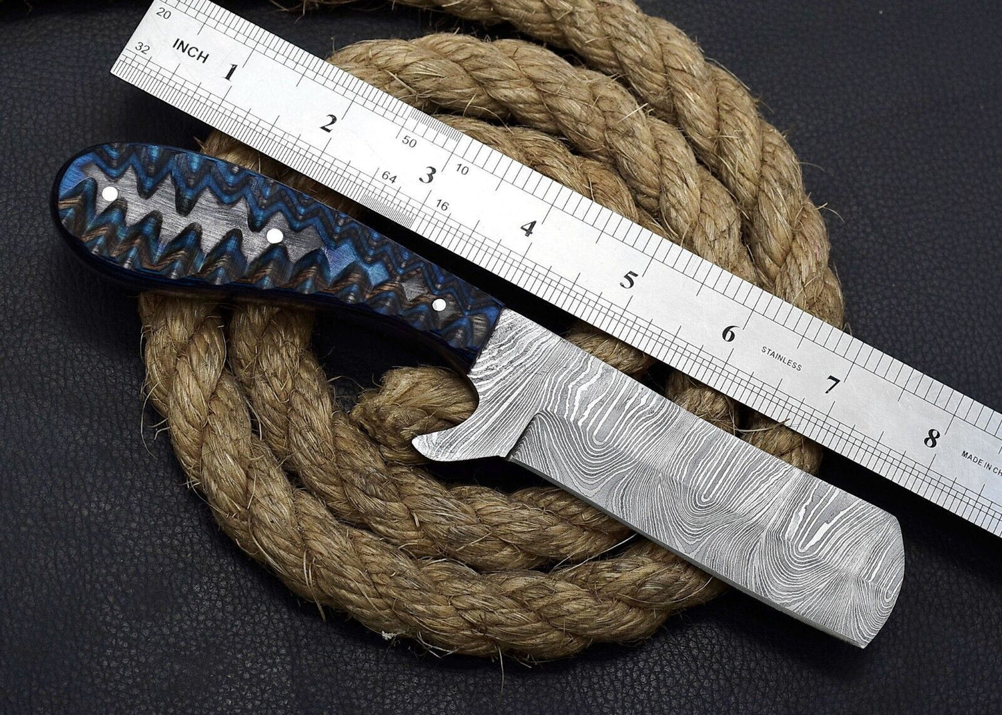 Damascus Steel Bull Cutter Knife Custom Cowboy Bull Cutter Knife with Dollar Sheet Handle