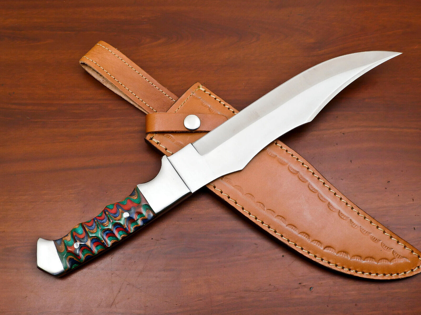Hand Made D2 Steel Full Tang 13-Inch Bowie Hunting Knife – Steel Guard