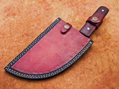 12" Professional Chef Chopper Knife Cleaver Damascus Blade Wood Handle with Leather Sheath