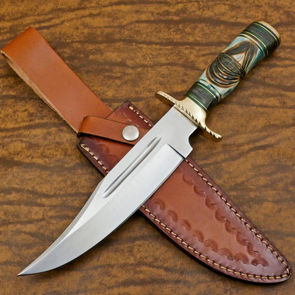 Handmade D2 Steel Bowie Knife – 12-Inch Hunting & Camping Blade with Engraved Bone Handle