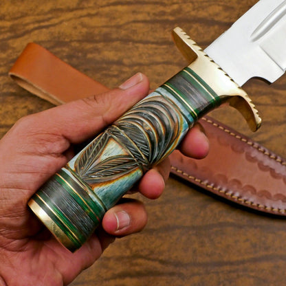 Handmade D2 Steel Bowie Knife – 12-Inch Hunting & Camping Blade with Engraved Bone Handle