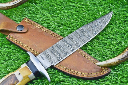12 Inch Damascus Steel Bowie Knife with Resin and Natural Wood Handle