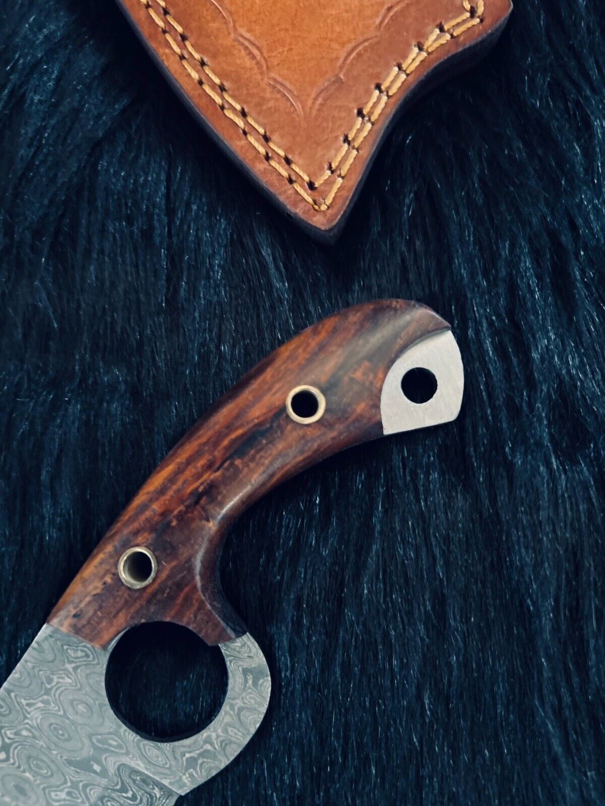 Heritage Forge 7 Inch Custom Damascus Cleaver Knife with Wood Handle