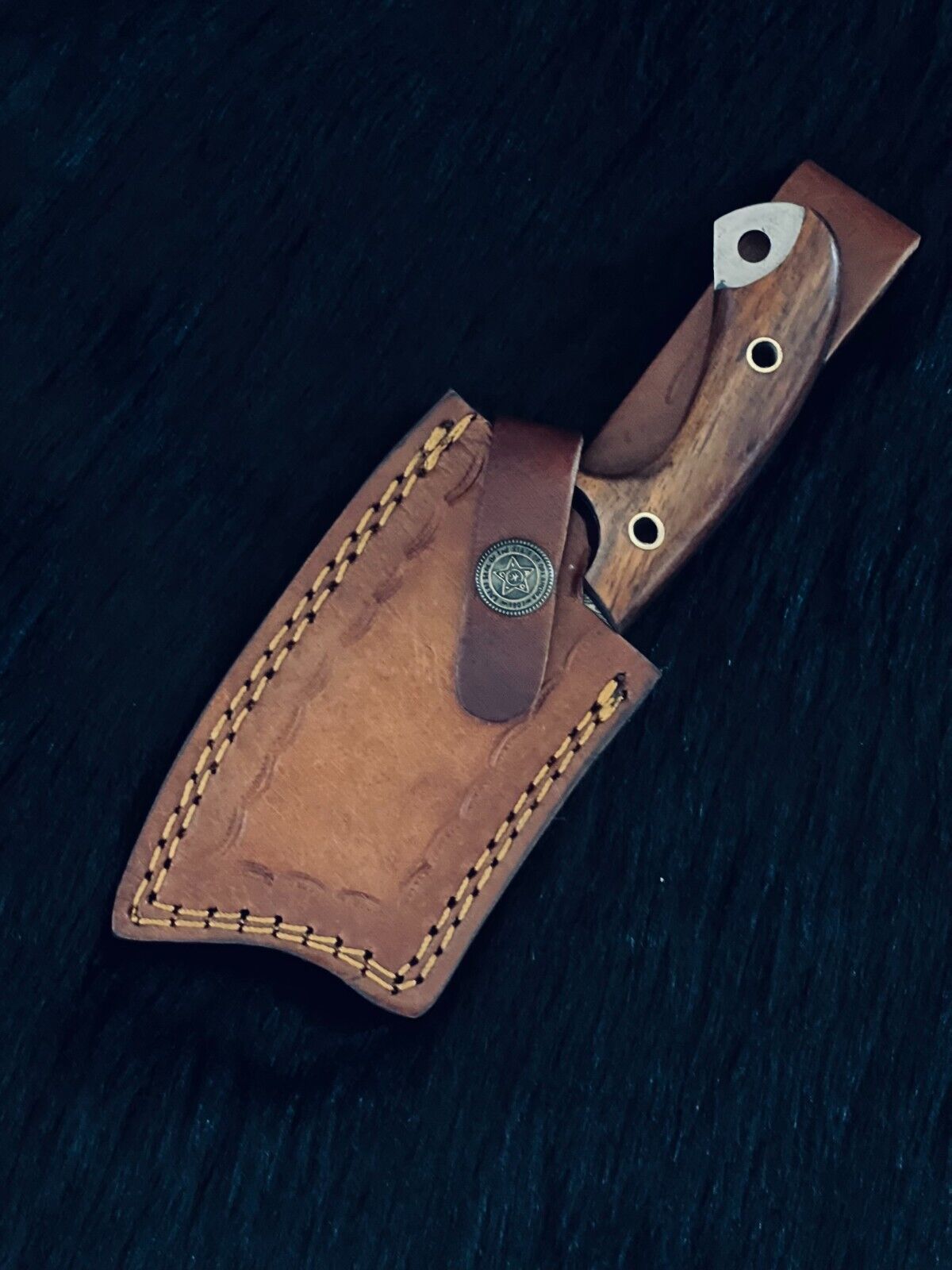 Heritage Forge 7 Inch Custom Damascus Cleaver Knife with Wood Handle