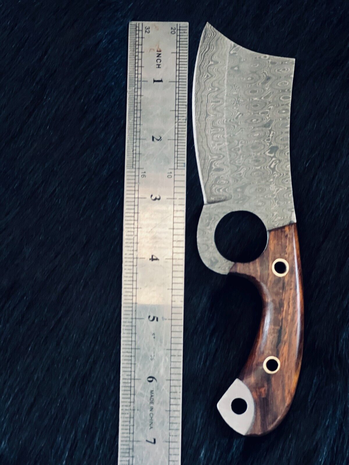 Heritage Forge 7 Inch Custom Damascus Cleaver Knife with Wood Handle