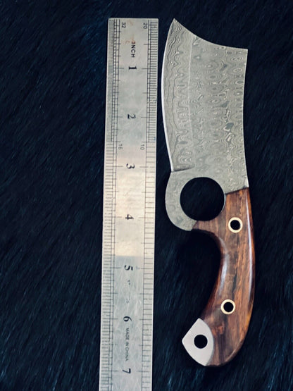 Heritage Forge 7 Inch Custom Damascus Cleaver Knife with Wood Handle