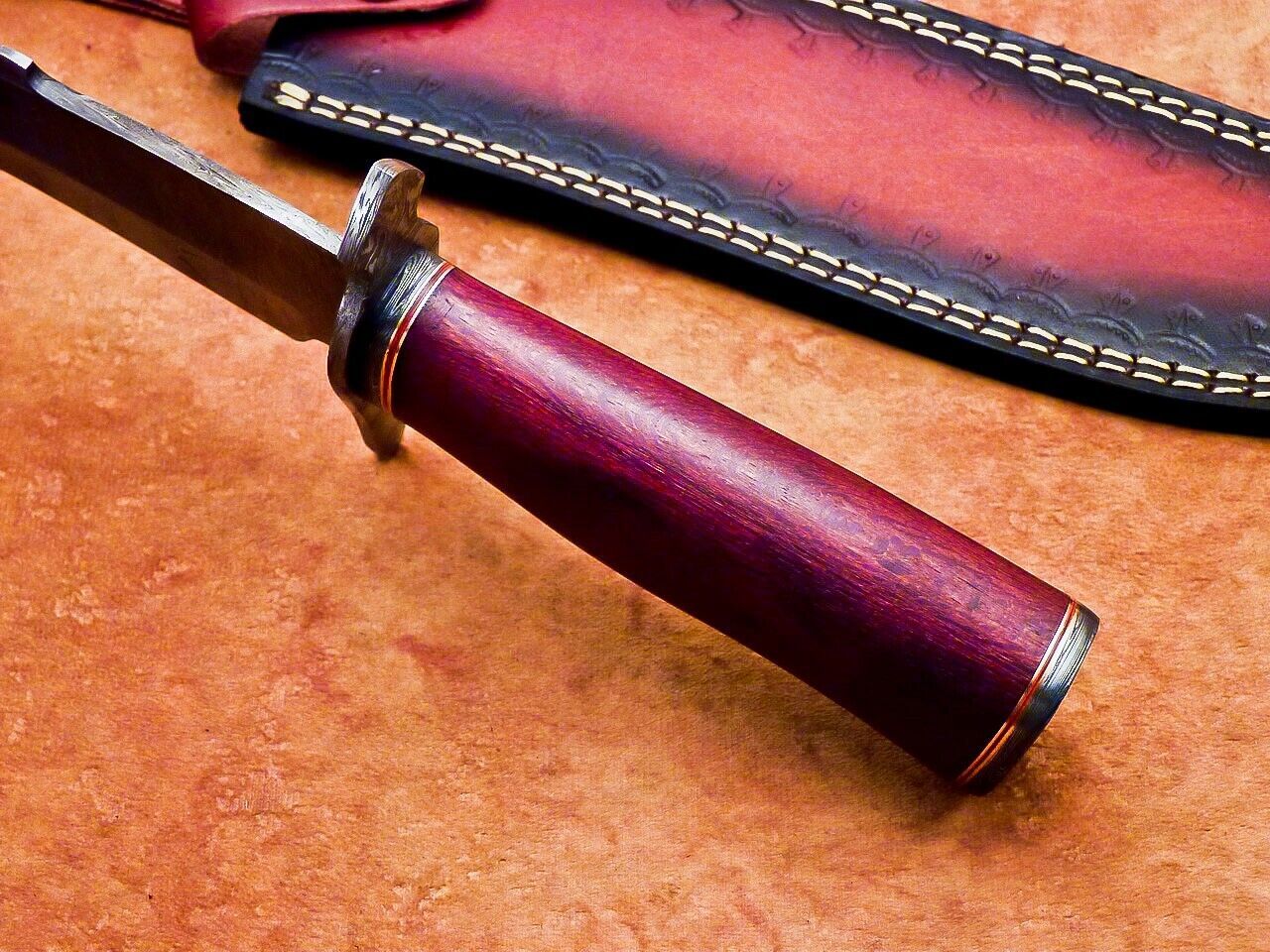 17 Inch Custom Handmade Damascus Hunting Bowie Knife with Rose Wood Handle by Heritage Forge