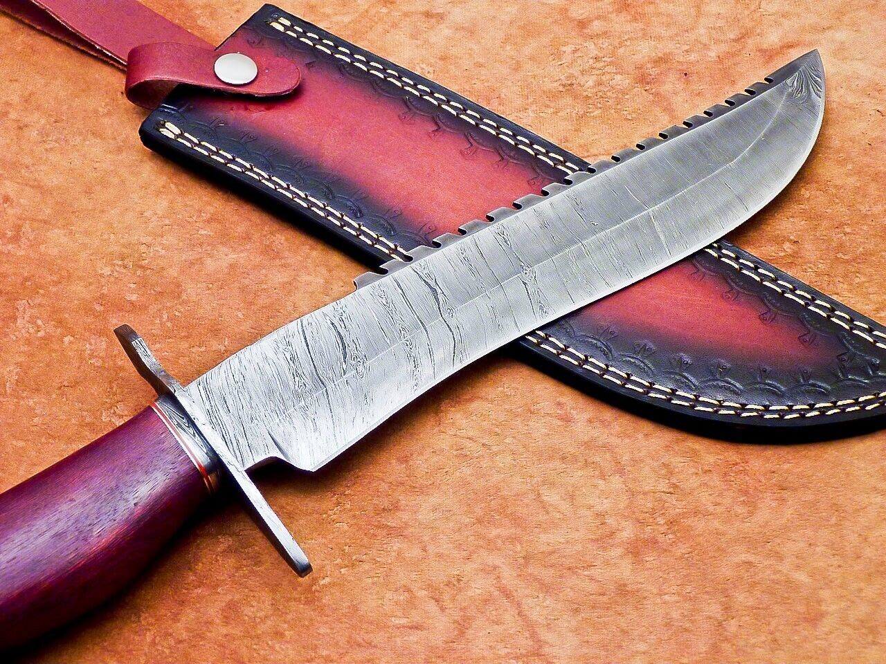 17 Inch Custom Handmade Damascus Hunting Bowie Knife with Rose Wood Handle by Heritage Forge
