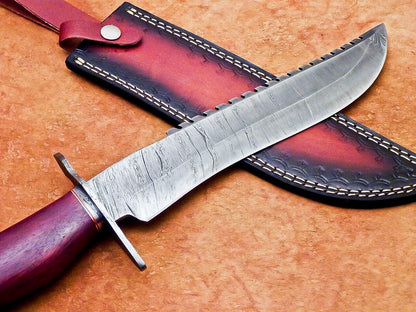 17 Inch Custom Handmade Damascus Hunting Bowie Knife with Rose Wood Handle by Heritage Forge