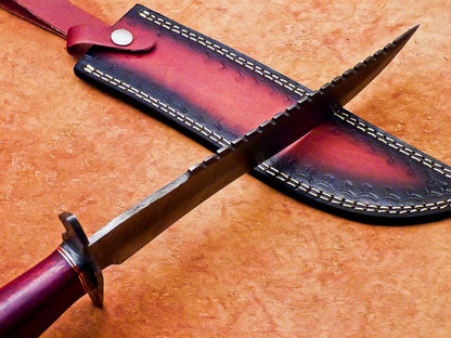 17 Inch Custom Handmade Damascus Hunting Bowie Knife with Rose Wood Handle by Heritage Forge