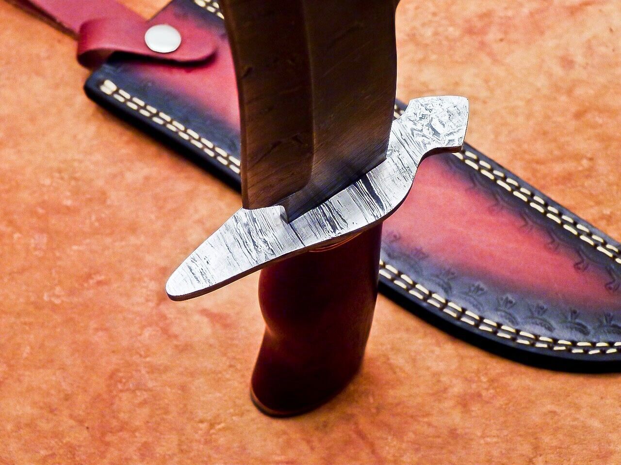 17 Inch Custom Handmade Damascus Hunting Bowie Knife with Rose Wood Handle by Heritage Forge