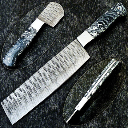 12" Custom Hand Forged Damascus Steel Chopper Knife | Kitchen & Chef Knife