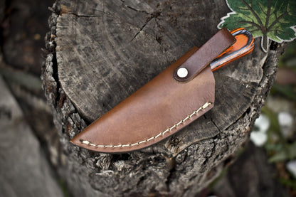 Compact Twist Damascus Skinner Knife with Hardwood Handle – 6.5" Handmade Survival Blade
