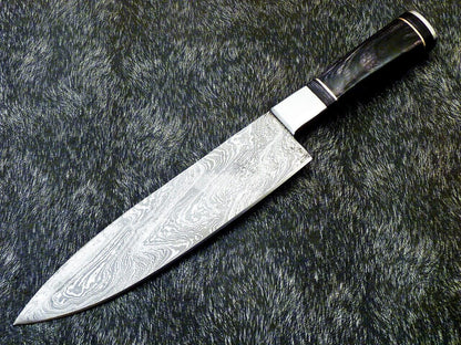 13" Custom Hand Forged Damascus Steel Chef Knife – Handmade Kitchen Knife with Hardwood Handle