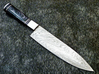 13" Custom Hand Forged Damascus Steel Chef Knife – Handmade Kitchen Knife with Hardwood Handle