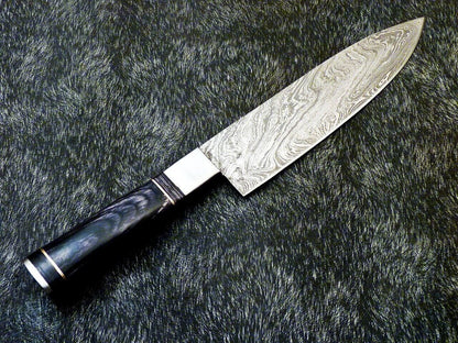 13" Custom Hand Forged Damascus Steel Chef Knife – Handmade Kitchen Knife with Hardwood Handle
