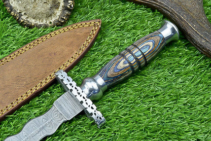 15” Damascus Kris Bowie Knife – Pakka Wood & Twisted Blade Design